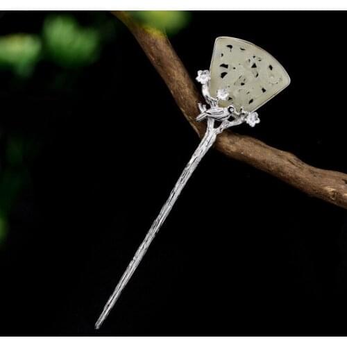 Hollow Out Jade 925 Sterling Silver Hair Stick Hanfu Accessories For Women Chinese Hairpin Vintage Luxury Jewelry