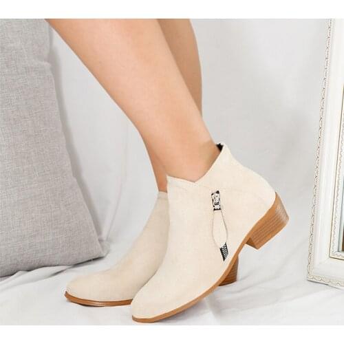 Women Boots Autumn PU Leather Chunky Heels Ankle Boots Fashion Pointed Toe Short Boot Zipper Casual Winter Boots Plus Size