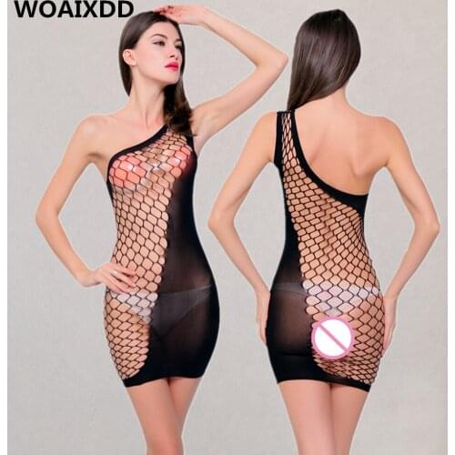 Woman Body Stocking Fishnet Sheer Mesh Bodysuit Sexy Leotard Sex Clothes Open Crotch Mesh Babydoll Hot Mini Dress on The Body