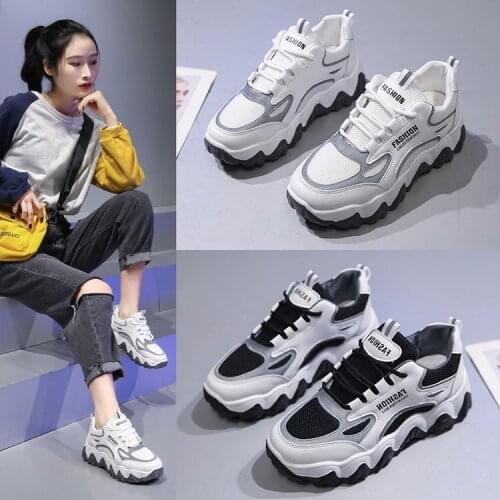 2021 Women Sneakers Vulcanize Shoes New Female Black White Platform Thick Sole Running Casual Shoe Woman Sport Shoes
