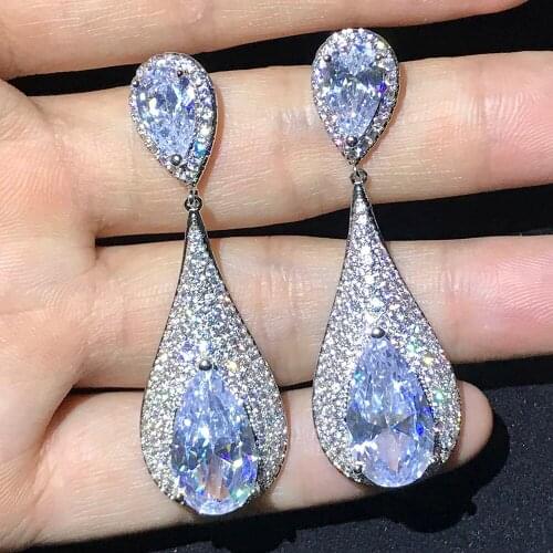 CZ Bridal Hanging Earrings for Women 2020 Wedding Party Long Drop Brincos Christmas Jewelry