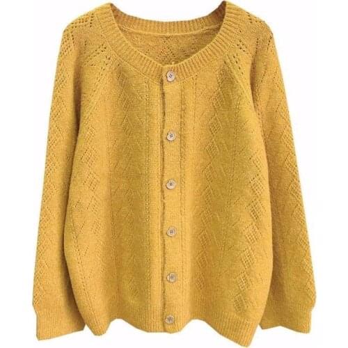 2021 spring and autumn new sweater womens single-breasted diamond hollow crochet loose soft knit sweater women