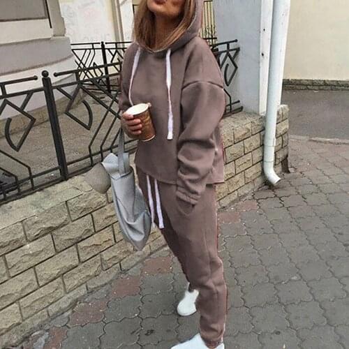 Two Piece Casual Fleece Tracksuit Womens Sets Oversized Hooded Long Sleeve Women Hoodie Suit Winter Solid Sport Pants Lady Set