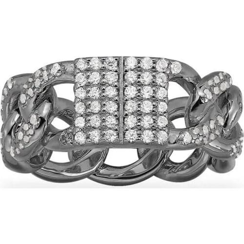 SLJELY Fashion Dark Grey 925 Pure Sterling Silver Wide Link Chain Ring Micro High Quality AAA Zirconia Women Fine Brand Jewelry