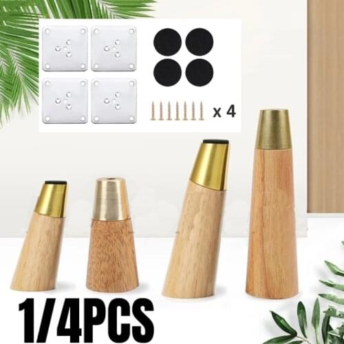 4PCS Wood Furniture Legs Rubber Wood Leg Foot Simple Style TV Tea Chair Table Cabinet Furniture Feet with Iron Plate and Screws