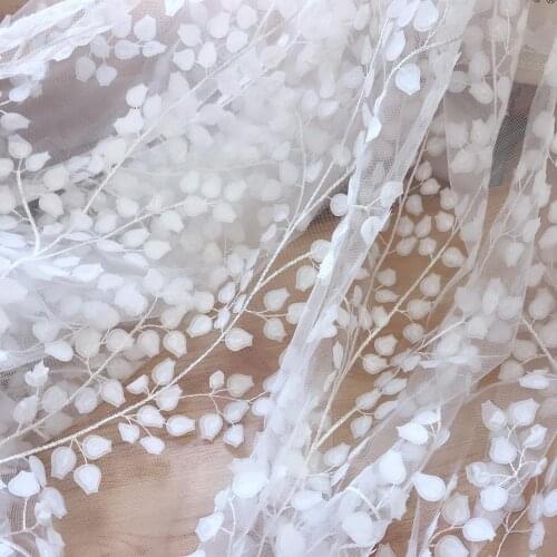 1 Yard Illusion 3D Satin petals Embroidery Flower Applique Mesh Fabric For Bridal Gown Backdrop DIY Princess Party Dress Sewing