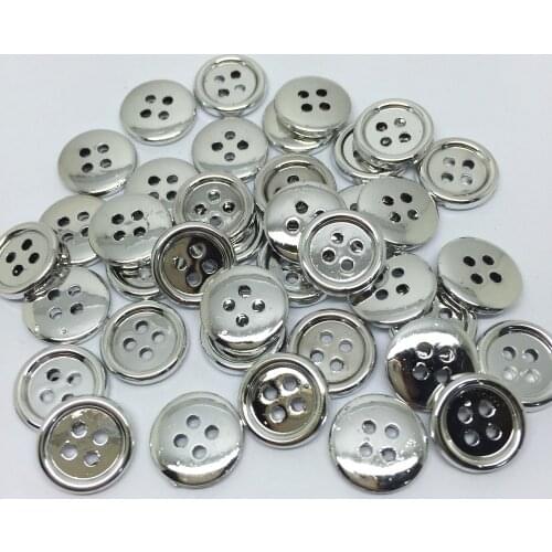 1000pcs 13mm UV Plated Silver Shiny Buttons 4 Holes Round Button Embellishments Scrapbooking
