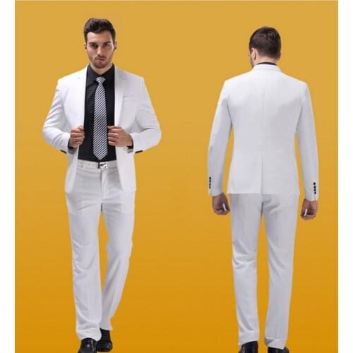2 Pieces White Men Suits Slim Fit Peaked Lapel Tuxedos Wedding Suits For Men Groomsmen Suits One Button Mens Suit (Jacket+Pants)