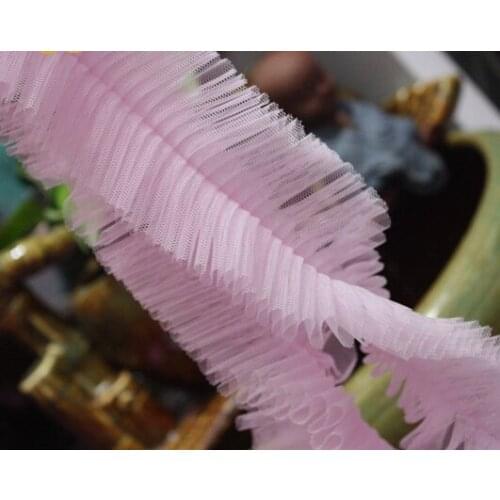 30Yards 6.5cm Chiffon Ruffle Lace Trim Pink White Pleated Ribbon Fabric DIY Clothing Material Free Shipping