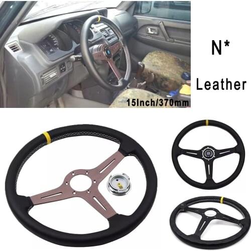 370MM-380MM Classic Steering Wheel Car Sport Universal 15 Inch genesis coupe Racing Steering Wheel With With N* Horn Button