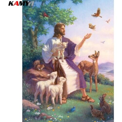 5D DIY diamond painting cross stitch Jesus and sheep Full Square Diamond embroidery Needlework Rhinestone Mosaic decor HHY