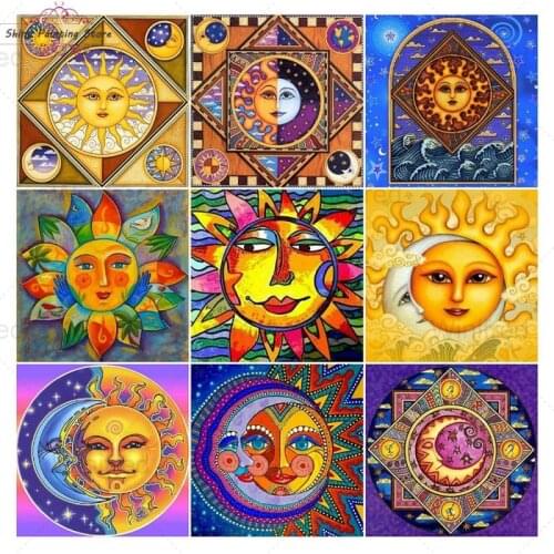 5D DIY Tribal Style Diamond Painting Cross Stitch Sun Moon Abstract Vector Hand-Painted Picture Diamond Embroidery Home Decor
