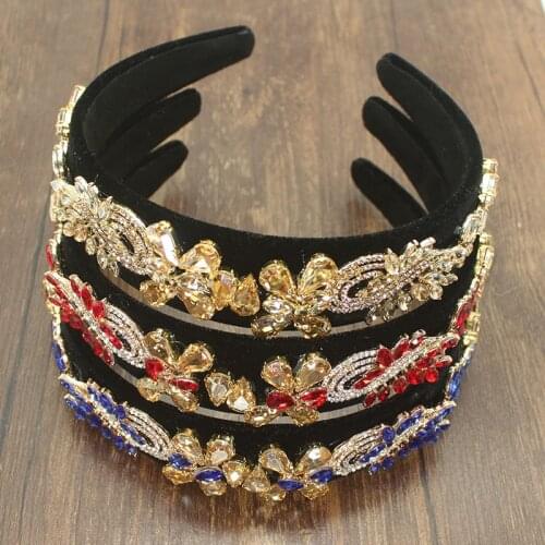 Bohemia Luxury Hairband Handmade Red Blue Crystal Headband Rhinestone Hairwear Diamante Headdress For Women Wedding Accessories
