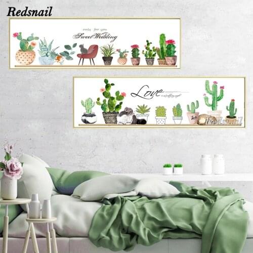 Large DIY Diamond Painting Flower Cactus Plant Cross Stitch Full Embroidery Bead Mosaic Landscape Succulents Long Banner EE966