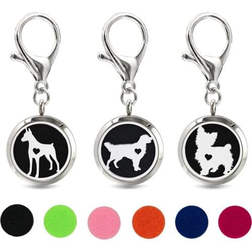 Heart Dog Key Chain Essential Oil Perfume Diffuser 30mm Magnetic Locket with Lobster Clasp Key Ring 10pcs Pads Free