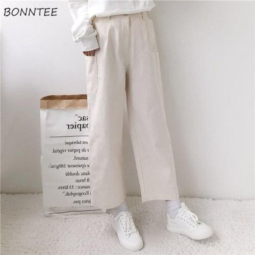 Pants Women Solid Cute Student Japanese Style Loose Straight Leisure Simple Basic Trousers Female All-match Spring Fashion Ins