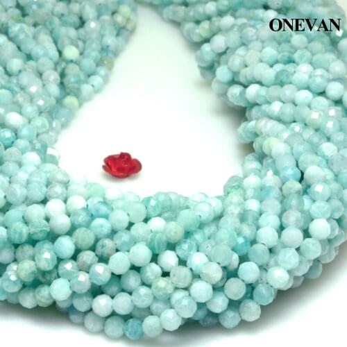 ONEVAN Natural Amazonite Faceted Round Beads 3.7mm Loose Stone Bracelet Necklace Jewelry Making Diy Accessories Gift Design
