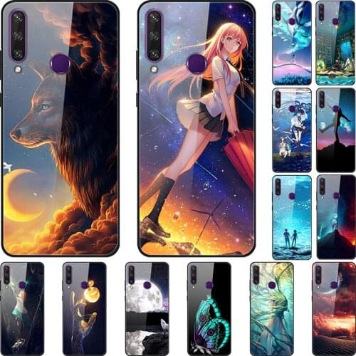 Case For Huawei Y6P Back Phone Cover Black Silicone Bumper With Tempered Glass