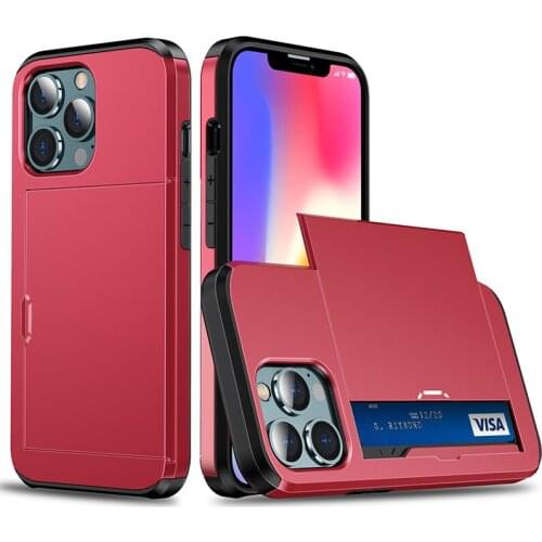 30pcs Deluxe PC+TPU Armor Case Shockproof Credit Card Holder Hard Cover For iPhone 13 Pro Max 12 Mini 11 XS XR X 8 7 6 Plus SE