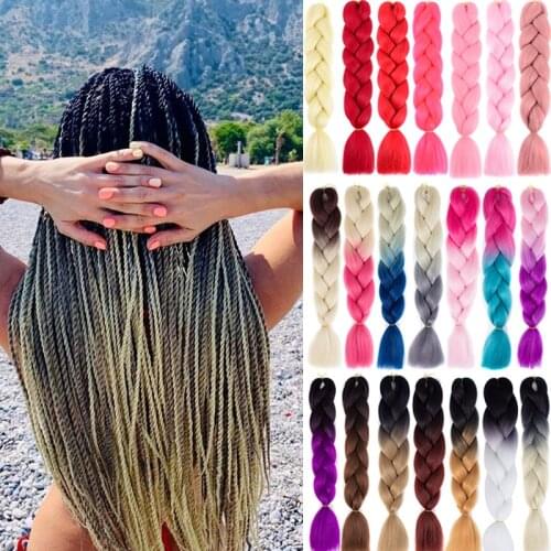 Colorful Braiding Hair Syntetic Braids Kanekalon Jumbo Ombre Hair Extension Braids Black Pink Red Braiding Hair Crochet Braids