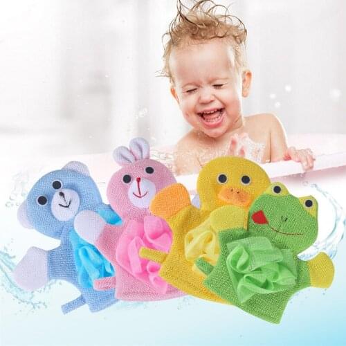 Baby Shower Brush Towel Cute Cartoon Animal Shape Soft Shower Glove Bath Cloth Children Wash Clean Shower Massage