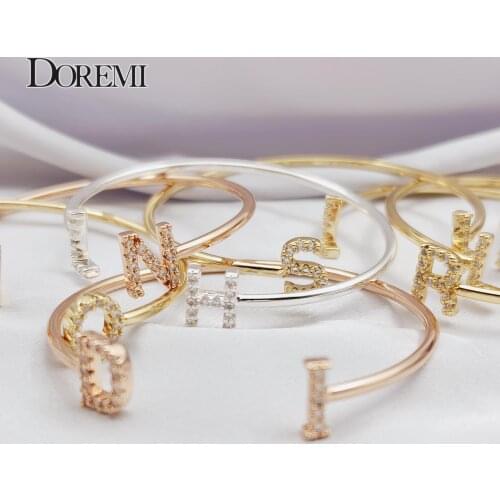 DOREMI Custom Letter Bracelet Baby bangle Zirconia Pave Setting Initial bracelet Child & Adult size for Unique Cuff Jewelry