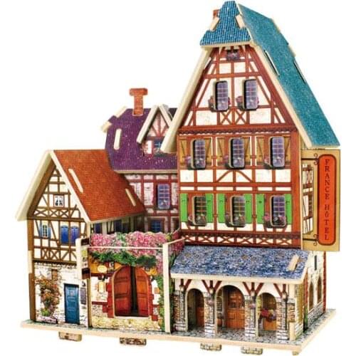 Quality 3D Wooden Puzzle France Hotel Model Building Kits