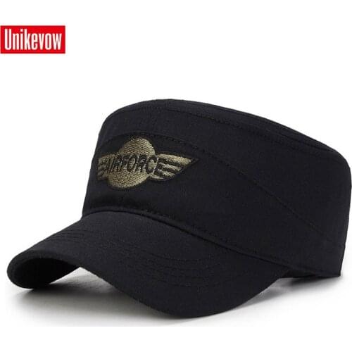 UNIKEVOW Military cap Airforce embroidery army Cap Washed Flat top Hat for men Outdoor cap high quality cap