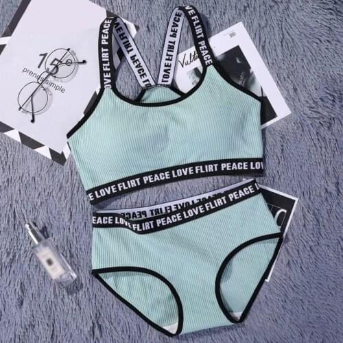 New Women Lingerie Set Cotton Screw Thread Push Up Bra Set Letter Print Women Bra Panties Set Comfort Underwear