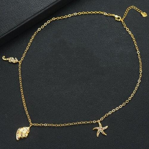 LARRAURI Luxury Shell Star Stackable Pendant Necklace Beautiful CZ Fashion Jewelry Charm Long Chain Women Party Jewelry Gift