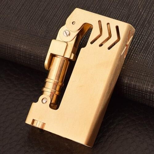 Hand-made Brass mechanical lever Kerosene Gasoline Trench Lighter Vintage Grinding Wheel Mans Cigarette Gift