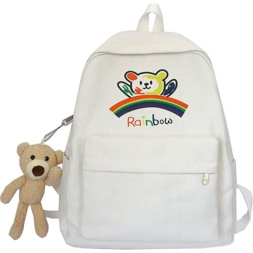 2020 Hot Sale Fashion School Bags Cartoon Bear Printing Backpack for Teenager Girls Book Bag Women Girl Backpacking Cute Pendant