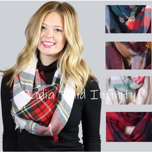 Hot Winter Chic Knit Acrylic Women Tartan Plaid Infinity Scarf New Grid Check red buffalo Plaid Snood Wraps