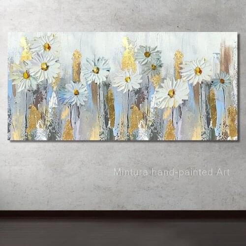 Mintura Hand Painted Modern Chrysanthemum Flower Oil Painting On Linens Canvas For Living Room Wall Art Pictures Home Decoration