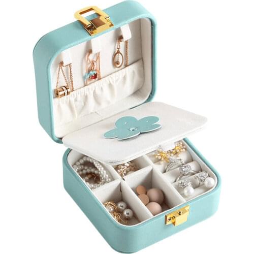 Multi-function Mini Leather Jewelry Box Earrings Rings Holder Organizer with Mirror Travel Portable Square Shaped Necklace Studs