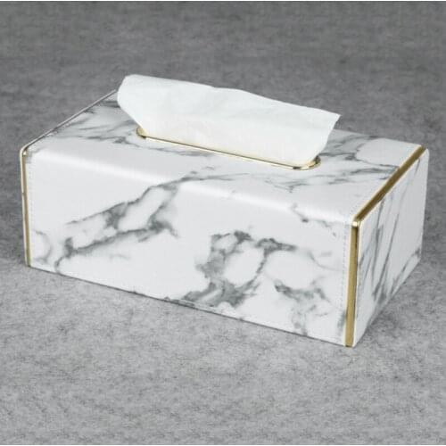 2021 new marble pattern leather rectangular tissue box desktop eco-friendly tissue holder napkin storage dustproof