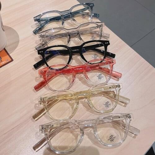 SO&EI Retro Square Women Nails Glasses Frame Clear Anti-Blu-Ray Eyewear Men Optical Blue Pink Gradient Frame Computer Goggles