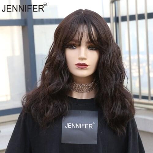 Medium Wavy Wig Synthetic Wigs for Women with Bangs Cosplay/Party/Daily Wigs Blue/Pink/Brown 3 color High Temperature Fiber