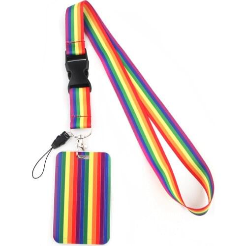 PF146 Dongmanli Gay Rainbow Neck Strap Lanyard for keys ID Card Gym Mobile Phone Straps badge holder Hang Rope Lariat Keychain