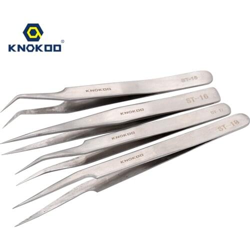 KNOKOO 50pcs/pack ST Series Stainless Steel Tweezers ST-15 ST-16 ST-17 ST-18 for Electronic Components Repair Equivalent VETUS