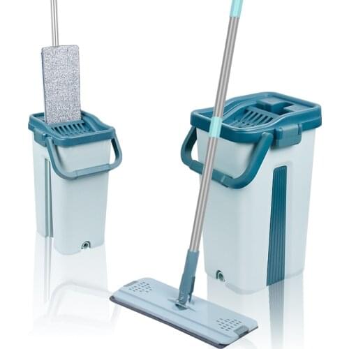 Flat Squeeze Mop and Bucket Hand Free Wringing Floor Cleaning Mop Microfiber Mop Pads Wet or Dry Usage on Hardwood Laminate Tile