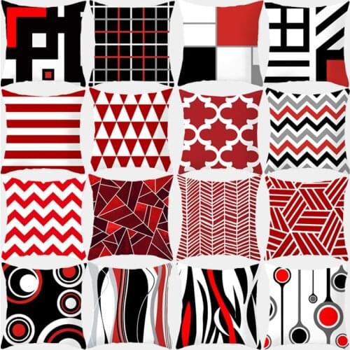 Premium Black and Red Cushion Cover 45X45Cm Peach Skin Geometric Decoration Sofa Cushion Pillowcase Home Decoration Pillowcase
