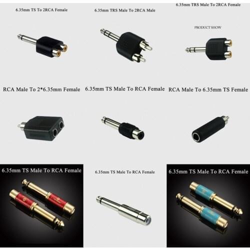 GUSUO High Quality 6.35mm TRS TS Male Female To RCA 2RCA Plug Splitter Adapter Male Jack Audio Plug Y Splitter