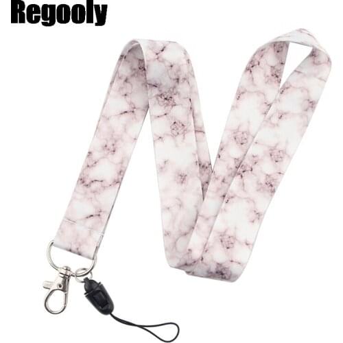 White Marble Pattern Lanyard Keys Phone Holder Funny Neck Strap With Keyring ID Card DIY Animal webbings ribbons Hang Rope
