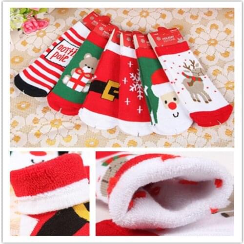 Chrismas Sock for Child Gift Cute Lovely Baby Girl Boy Unisex Socks Animal Boots 1-6 Years terry socks for Winter 3 pairs/lot