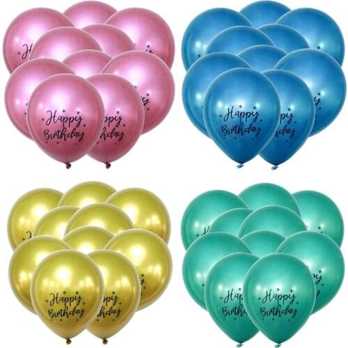 10pcs 12inch Chrome Metallic Latex Balloons Happy Birthday Printed Pattern Ballon Helium Metal Globos Birthday Party Decorations