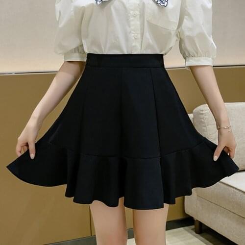 Chiffon Skirt New Ruffles A-Line Mini Zipper Short Skirts 2021 Summer Slim Black Woman Skirts Womens Clothing Empire Jupe Femme