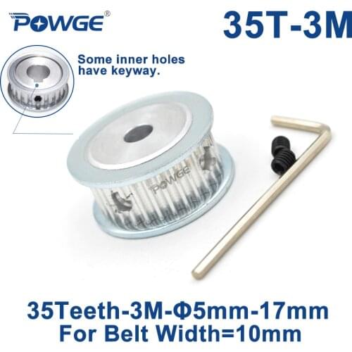 POWGE 35 Teeth HTD 3M Synchronous Timing Pulley Bore 5/6/6.35/8/10/12/14/15/16/17mm for Width 10mm HTD3M belt pulley 35T 35Teeth