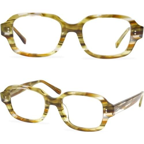 Vintage Square Glasses 2021 Acetate Stripes Reading Glasses Women Thick Border Rivets Transparent Yellow Men Eye Glasses Femme