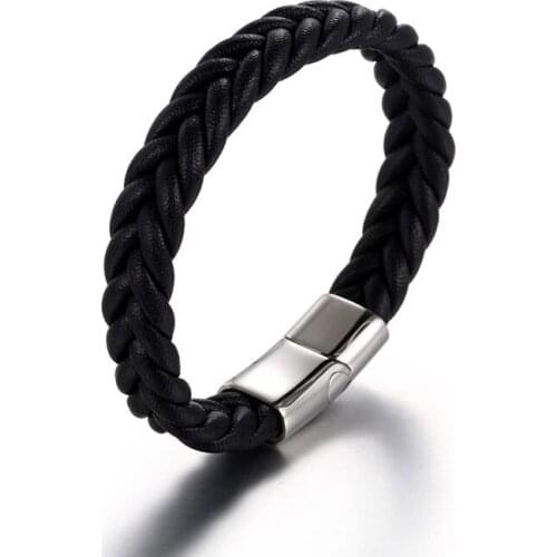 NANDESI Jewelry High Quality Fashion Leather Bracelet Braided Bangle for Men and Women Diamond Stainless Steel Magnetic Clasp